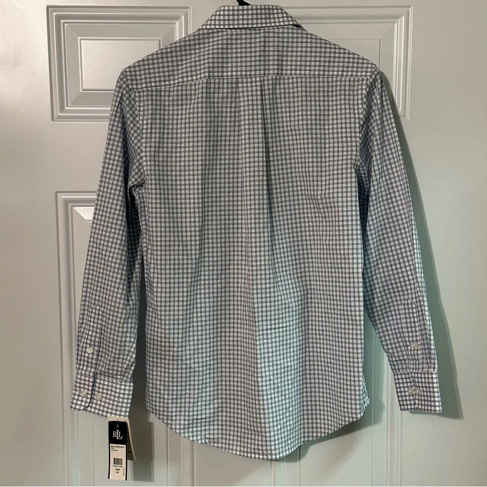 Ralph Lauren Boys Shirt Youth 16 Blue/White Striped Long Sleeve Button Down